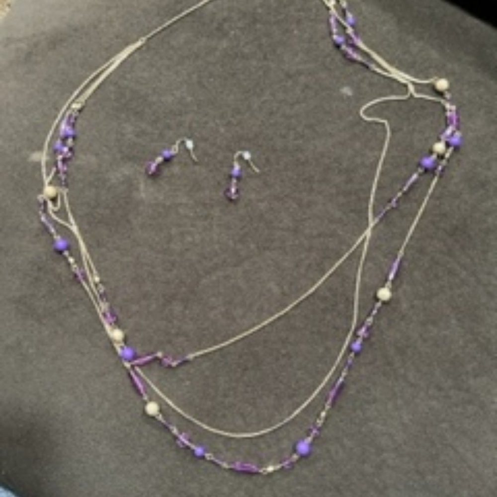 Purple and Gold Necklace and Earrings